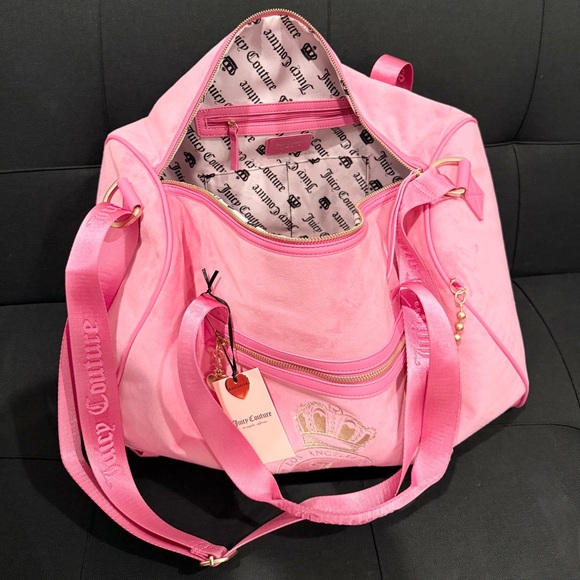 🔑💖 Classic Juicy Lover Weekender Love Potion Pink Velour Duffle Bag - Picture 13 of 16